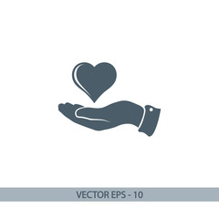 heart in hand icon, vector illustration. Flat design style 