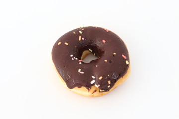 Candy, chocolate donuts on a white background.