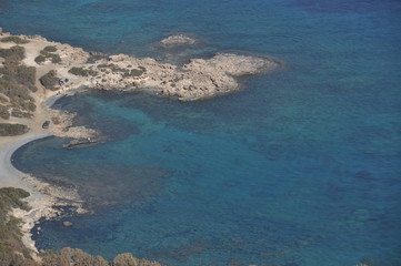 Akamas National Park in Cyprus. View from the mountains to the blue lagoon and the crystal clear water