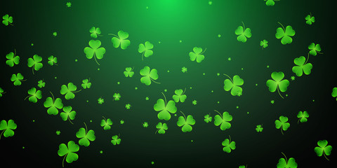Clover flying leaves background. Saint Patrick's Day banner. Three leaf clover leaves.