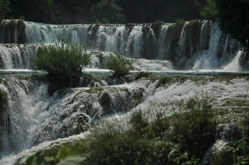 Waterfalls in Krka National Park in Croatia. Strength and picturesque miracle of nature