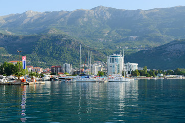 View from sea on resort town of Budva, Montenegro