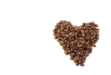 Roasted coffee beans on white background