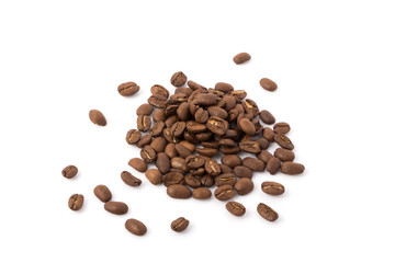 Roasted coffee beans on white background