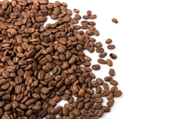 Roasted coffee beans on white background