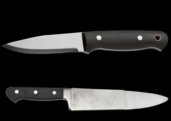 A collection of kitchen knives, vector illustration. Knife on black background.