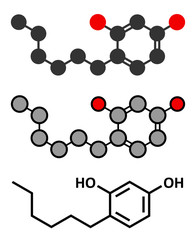 Hexylresorcinol molecule. Has anaesthetic, antiseptic and anthelmintic properties.