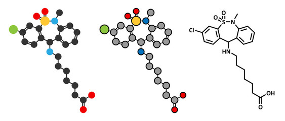 Tianeptine antidepressant drug molecule.