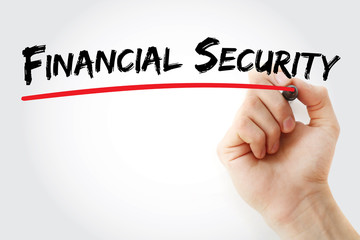 Hand writing financial security with marker, concept background
