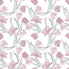 Tulips seamless pattern. Raster background.