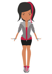Cartoon image of a sporty teenager with a pink ribbon in her hair