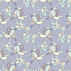 Daffodils Seamless Pattern. Raster Background.