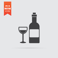Wine icon in flat style isolated on grey background.