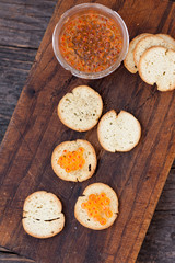 Salmon caviar on bread