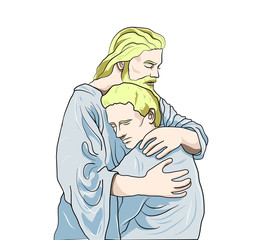 Religion illustration with Christian god