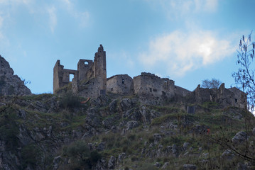 Fototapeta na wymiar Medieval ruin St. Severino of Centola village, Italy