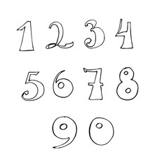Set of hand drawn vector fat numbers. Isolated on white background.