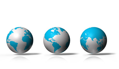 Set of 3D globe showing earth with all continents, isolated on white background