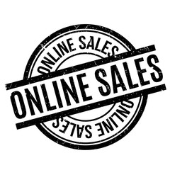 Online Sales rubber stamp. Grunge design with dust scratches. Effects can be easily removed for a clean, crisp look. Color is easily changed.