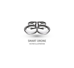 Isolated rc drone logo on white. UAV technology logotype. Unmanned aerial vehicle icon. Remote control device sign. Surveillance vision multirotor. Vector quadcopter illustration