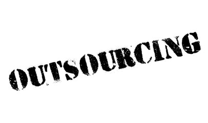 Outsourcing rubber stamp. Grunge design with dust scratches. Effects can be easily removed for a clean, crisp look. Color is easily changed.