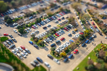 The overhead parking lot packed with vehicles