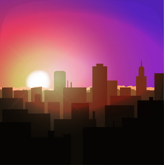 sunrise or sunset in city. urban landscape evening or morning