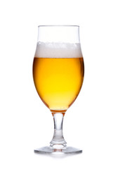 Glass of light beer with foam isolated on white.