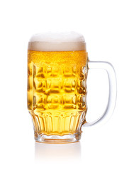 mug of fresh beer on white.