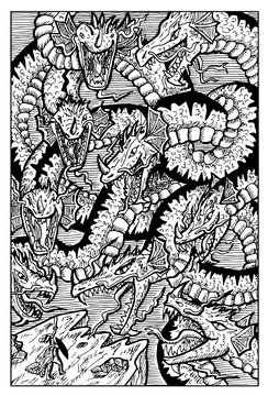 Hydra Serpent Monster. Engraved fantasy illustration. See all collection in my portfolio