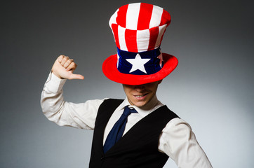 Man wearing hat with american symbols