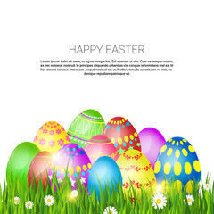 Happy Easter Decorated Colorful Egg Holiday Symbols Greeting Card Flat Vector Illustration