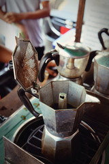 Obraz na płótnie Canvas moka pot Italian traditional coffee maker with hot coffee