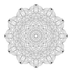 vector black and white round abstract mandala with stars - adult coloring book page