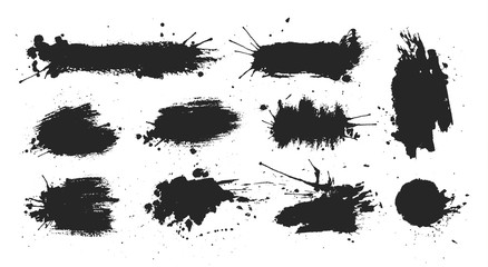 Black ink spots set on white background. Ink illustration. - obrazy, fototapety, plakaty