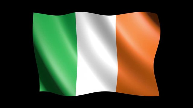 Flag of Ireland isolated on alpha channel, seamless looping