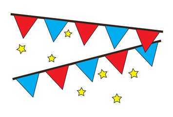 Decorative party flags hanging with stars icons vector isolated in white background.
