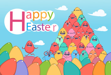 Easter Decorated Colorful Egg Holiday Symbols Greeting Card Flat Vector Illustration