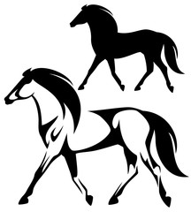 running horse black and white side view vector