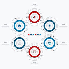 Infographics template 6 options with circle