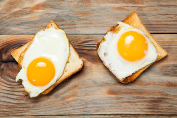 toast and egg on wooden table