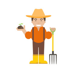 Farmer or Gardener with Pitchfork 