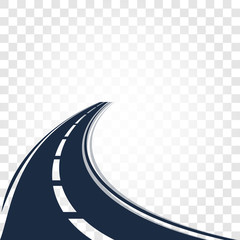 Isolated black color road or highway with dividing markings on white background vector illustration.