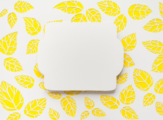 vintage frame, white, red background leaves. leaves cut from paper