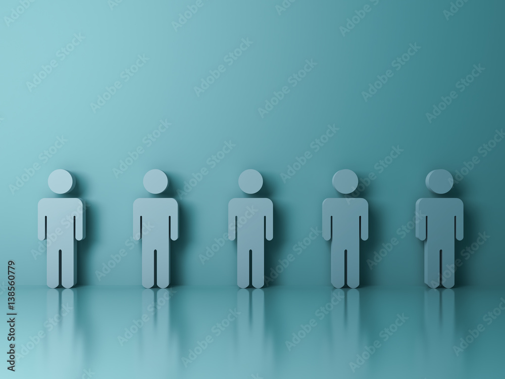 Leinwandbilder Group of people standing on green background with reflections and shadows . 3D rendering.