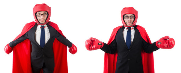 Young businessman boxer isolated on white