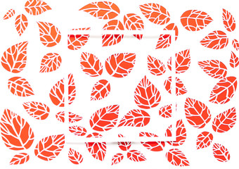 square frame with white, red background leaves. leaves cut from paper