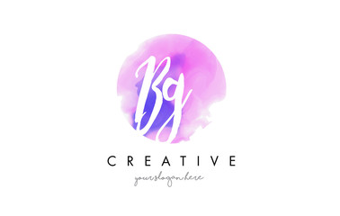 BG Watercolor Letter Logo Design with Purple Brush Stroke.