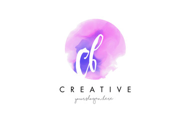 CB Watercolor Letter Logo Design with Purple Brush Stroke.