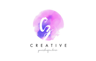 CZ Watercolor Letter Logo Design with Purple Brush Stroke.